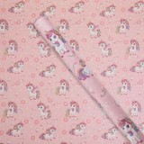 Hartie de Ambalare Roz cu Model Unicorn și Flori - Dimensiune 150x70cm, CMCLASS