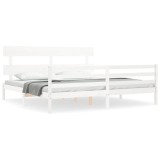 Cadru de pat cu tablie Super King Size, alb, lemn masiv