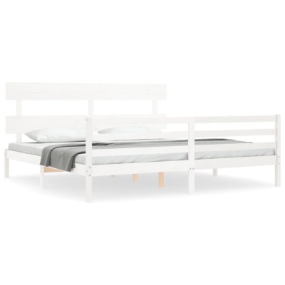 Cadru de pat cu tablie Super King Size, alb, lemn masiv foto
