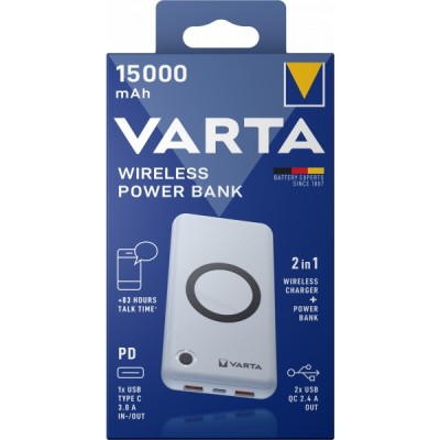 Baterie Externa Wireless Varta Energy, 15000mAh, 18W, QC + PD + FQI, 1 x QI - 1 x USB-C - 2 x USB-A, Alba foto