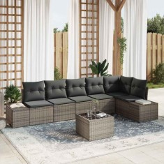 vidaXL Set de canapele pentru grădină cu pernă 7 pcs Gri Rattan poli 3347089
