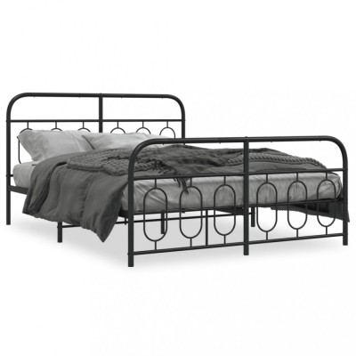 vidaXL Cadru pat metalic cu tăblie de cap/picioare, negru, 135x190 cm 377134 foto