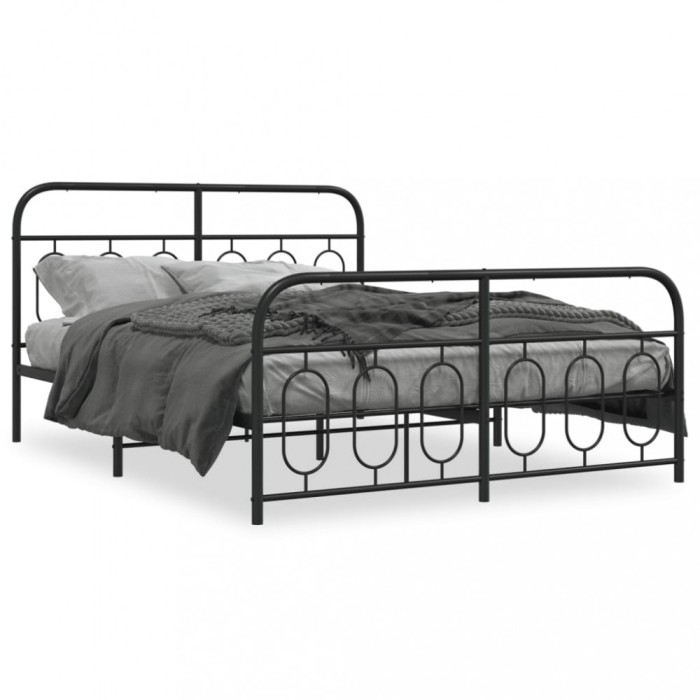 vidaXL Cadru pat metalic cu tăblie de cap/picioare, negru, 135x190 cm 377134