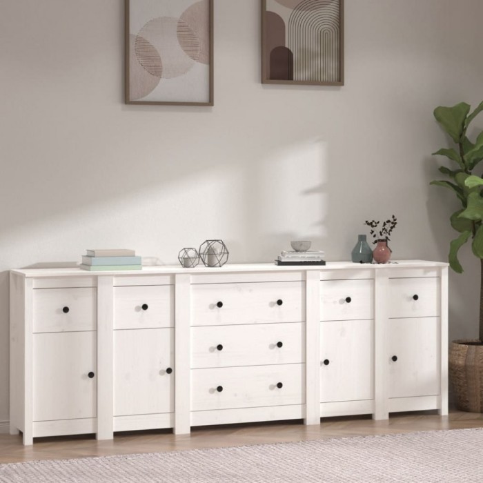 vidaXL Servantă, alb, 230x35x80 cm, lemn masiv de pin 3114095