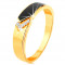 Inel din aur galben de 14K - bandă neagră emailată cu v&acirc;rf, zirconii transparente - Marime inel: 50