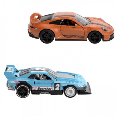 HOT WHEELS SET 2 MASINUTE METALICE PULL BACK GT-SCORCHER SI PORSCHE 911 GT3 1:43 foto