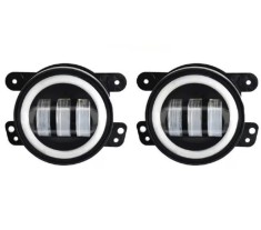 Set 2 proiectoare ceata 6 LED cu lumini de zi si semnalizare Angel Eyes, DRL, 98mm, lumina alba rece galbena, mufa H11