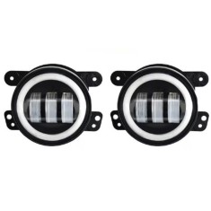 Set 2 proiectoare ceata 6 LED cu lumini de zi si semnalizare Angel Eyes, DRL, 98mm, lumina alba rece galbena, mufa H11