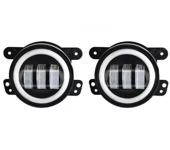 Set 2 proiectoare ceata 6 LED cu lumini de zi si semnalizare Angel Eyes, DRL, 98mm, lumina alba rece galbena, mufa H11
