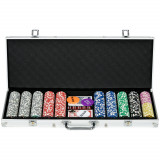 SPORTNOW Set Poker 500 Jetoane Numerotate, Carcasă Aluminiu, 2 Pachete Cărți de Joc, 5 Zaruri | Aosom Romania