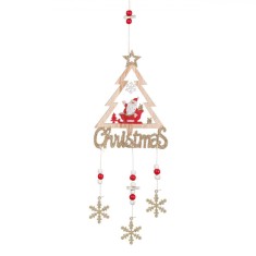 Decorațiune Suspendabilă Crăciun, Brad Lemn, Moș Crăciun, Fulguri Glitter, 51cm