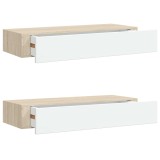 Cumpara ieftin Rafturi de perete pentru sertare, 2 buc., stejar si alb, 60x23,5x10cm, MDF