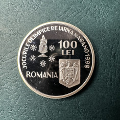 100 Lei 1998 Proof Jocurile olimpice de Iarna Nagano Bob Argint