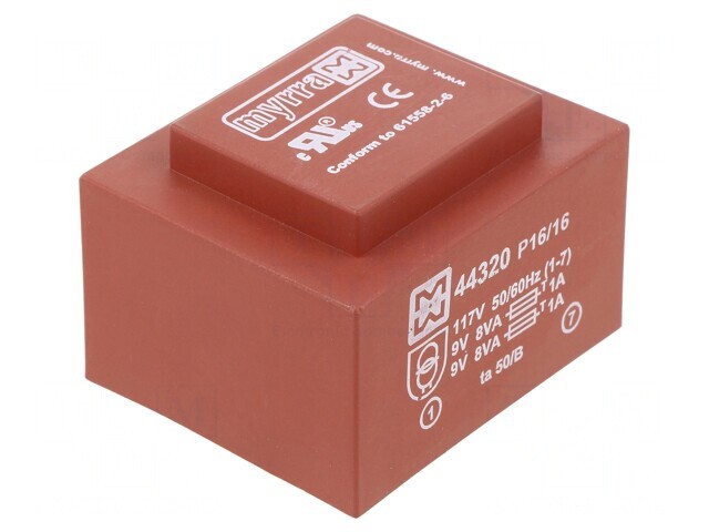 Transformator &icirc;ncapsulat 16VA 117VAC 9V 9V 889mA PCB