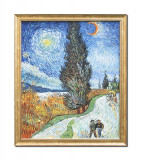 Cumpara ieftin Tablou celebru inramat pictat manual, Drum cu chiparosi, 65x55cm ulei pe panza reproducere Vincent van Gogh
