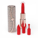 Stimulator clitoris LOVELINE Candy, &icirc;n formă de ruj, design elegant, capete interschimbabile din silicon, 5 funcții de vibrație, culoare roz