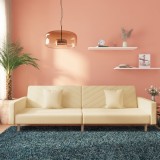 Canapea Extensibila 2 Locuri vidaXL, Crem, Textil, 2 Perne Decorative, Cadru Lemn, 220x84.5x69 cm