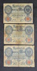 Lot Bancnote 20 Mark Germania 1908 + 1910 + 1914
