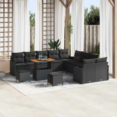vidaXL Set Canapea de Grădină cu 13 piese și perne, negru, din rattan poliester, acacia foto