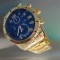 Ceas barbatesc cu bratara metalica aurie, mecanism quartz, display analog