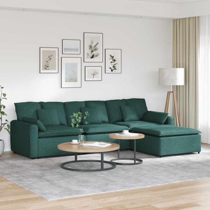vidaXL Canapea modulară cu taburet și perne, verde &icirc;nchis