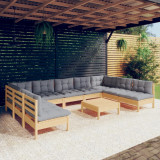 Set mobilier de gradina cu perne, 10 piese, gri, lemn masiv pin GartenMobel Dekor, vidaXL