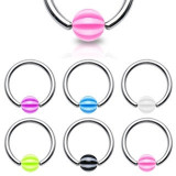 Piercing din oțel &ndash; inel cu o bilă &icirc;n dungi - Dimensiune: 1,6 mm x 12 mm x 5x5 mm, Culoare Piercing: Roz