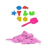 Nisip Kinetic Modelaj 1KG + 8 Forme si Lopatica, Diverse Culori - Joc Educativ Senzorial, Non-Toxic