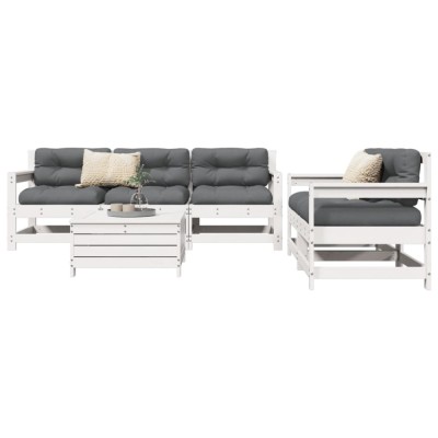 vidaXL Set canapea de grădină, 6 piese, alb, lemn masiv pin 3250821 foto