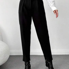 Pantaloni de costum, cu talie medie, negru, dama, Shein