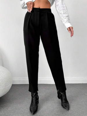 Pantaloni de costum, cu talie medie, negru, dama, Shein foto