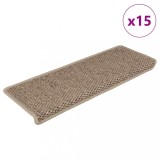 VidaXL Covorașe scări autoadezive 15buc nisipiu 65x21x4cm aspect sisal