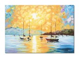 Cumpara ieftin Tablou rasarit de soare cu veliere pictat manual, 70x50cm ulei pe panza in cutit efect 3D, Spectaculos