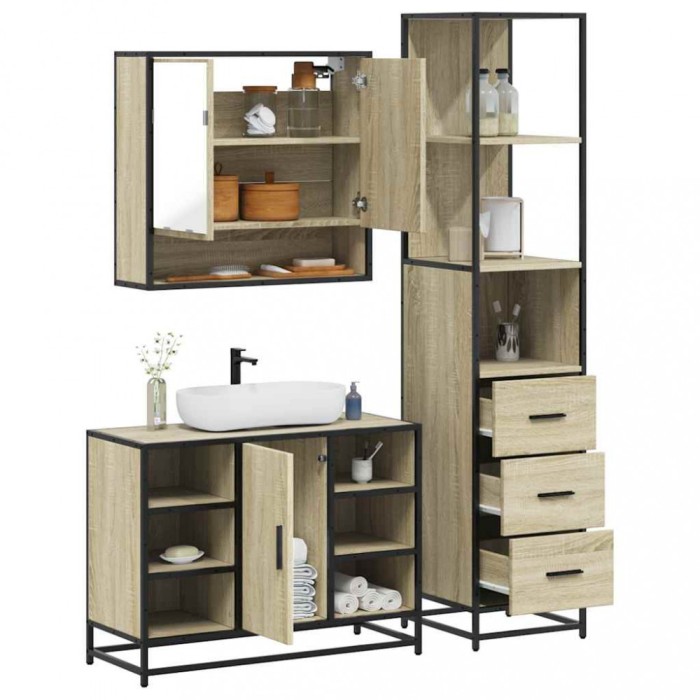 Gossi set de mobilier de baie din 3 piese din lemn de stejar sonoma