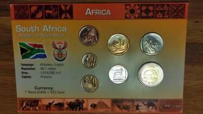 Africa de sud - set monetar personalizat 5 10 20 50 cent + 1 2 5 rand 2008- 2010 necirculate - superba colectie sau de oferit cadou - in capsule foto