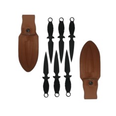 Set sase cutite de aruncat, Black Fury, DEPOX&reg;, 16.5 cm, otel inoxidabil, teaca piele inclusa