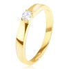 Inel din aur - lucios, neted, zirconiu rotund transparent în montură - Marime inel: 54