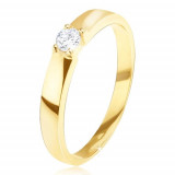 Inel din aur - lucios, neted, zirconiu rotund transparent &icirc;n montură - Marime inel: 49