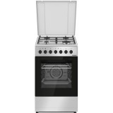 Aragaz mixt Heinner HFSC-S60LITGC-SL, 4 arzatoare, aprindere electrica plita, cuptor electric, clasa A, timer, grill, ventilatie, sertar inferior vase