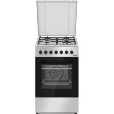 Aragaz mixt Heinner HFSC-S60LITGC-SL, 4 arzatoare, aprindere electrica plita, cuptor electric, clasa A, timer, grill, ventilatie, sertar inferior vase