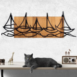 Decoratiune de perete, Ships in The Sea, lemn/metal, 86 x 31 cm, negru/maro, Enzo