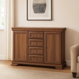 Cumpara ieftin Comoda living si dormitor, VM3, 4 sertare, 2 usi, Pal melaminat, cu insertii MDF, Nuc