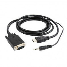 Cablu HDMI-VGA/Mini Jack, 1.8 m, Negru, unidirectional