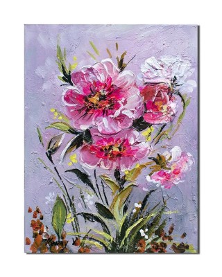 Tablou cu flori roz pictat manual, 40x30cm acril pe panza in relief efect 3D, Kenny Varniote foto