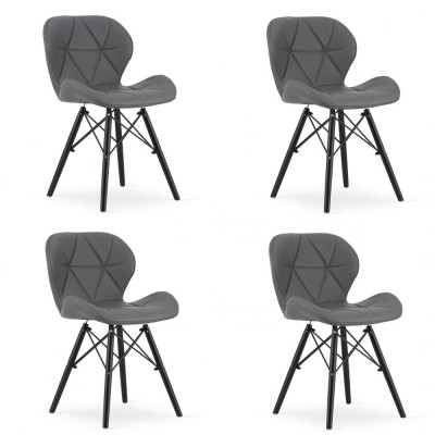 Set 4 scaune stil scandinav, Artool, Lago, piele ecologica, lemn, gri si negru, 47.5x36x74 cm foto