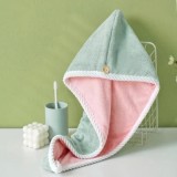 Prosop tip turban, cu nasture pentru uscare rapida par, din microfibra, dimensiuni 60 x 24 cm, verde/roz