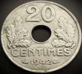 Moneda istorica 20 CENTIMES - FRANTA, anul 1942 * cod 627 = excelenta!, Europa, Zinc
