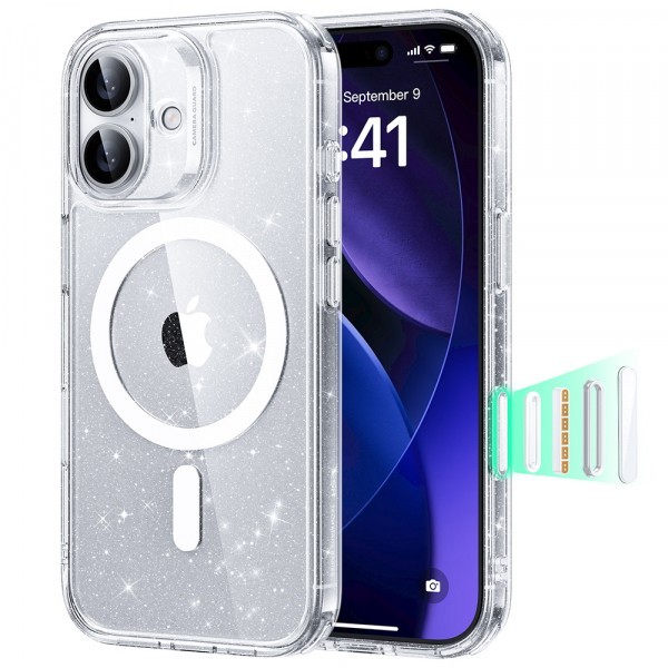 Husa MagSafe pentru Apple iPhone 17, ESR, Classic Hybrid Shimmer, Transparenta