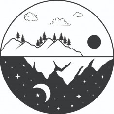Sticker decorativ, Soare, Luna ,Munte, Negru, 60 cm, 7211ST foto