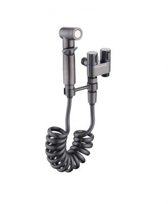 Set de dus de tip bideu cu pulverizator de apa din alama pentru toaleta, economizor de spatiu, cu control dual, evacuare cu unul in doua, supapa unghi foto